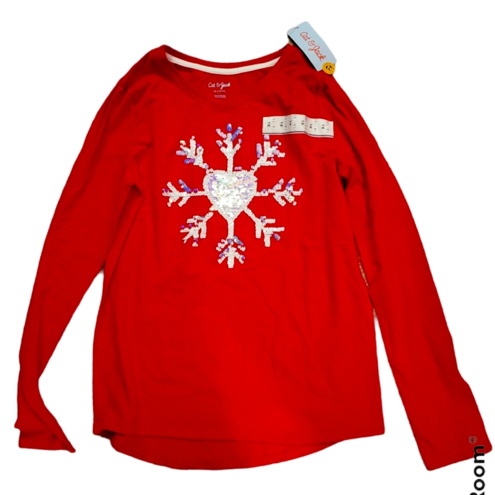 Cat & Jack flip sequins top NWT XL 14-16 Valentines Snowflake